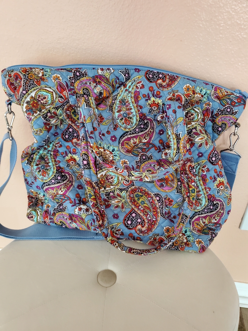 Vera Bradley Blue Paisley Quilted Tote with Multicolor Print